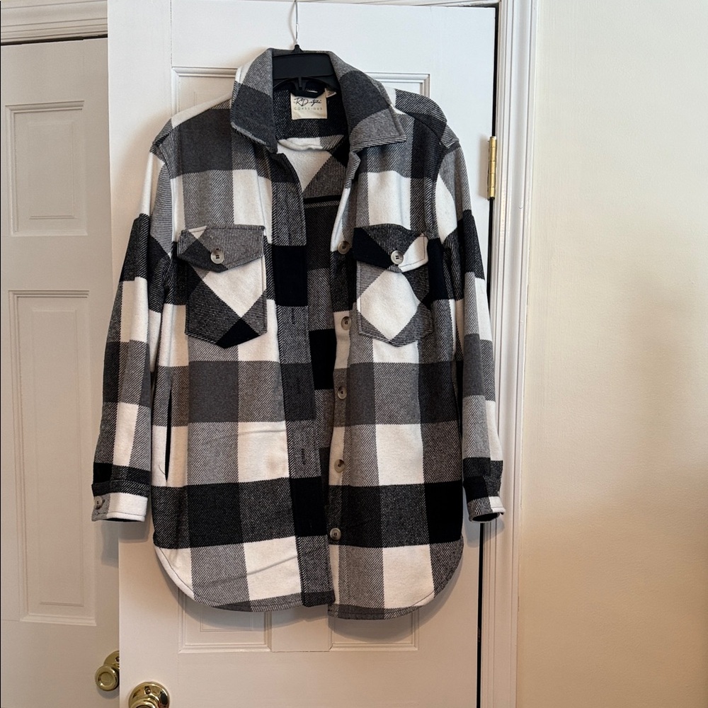 Black and White Plaid Button-Up Jacket